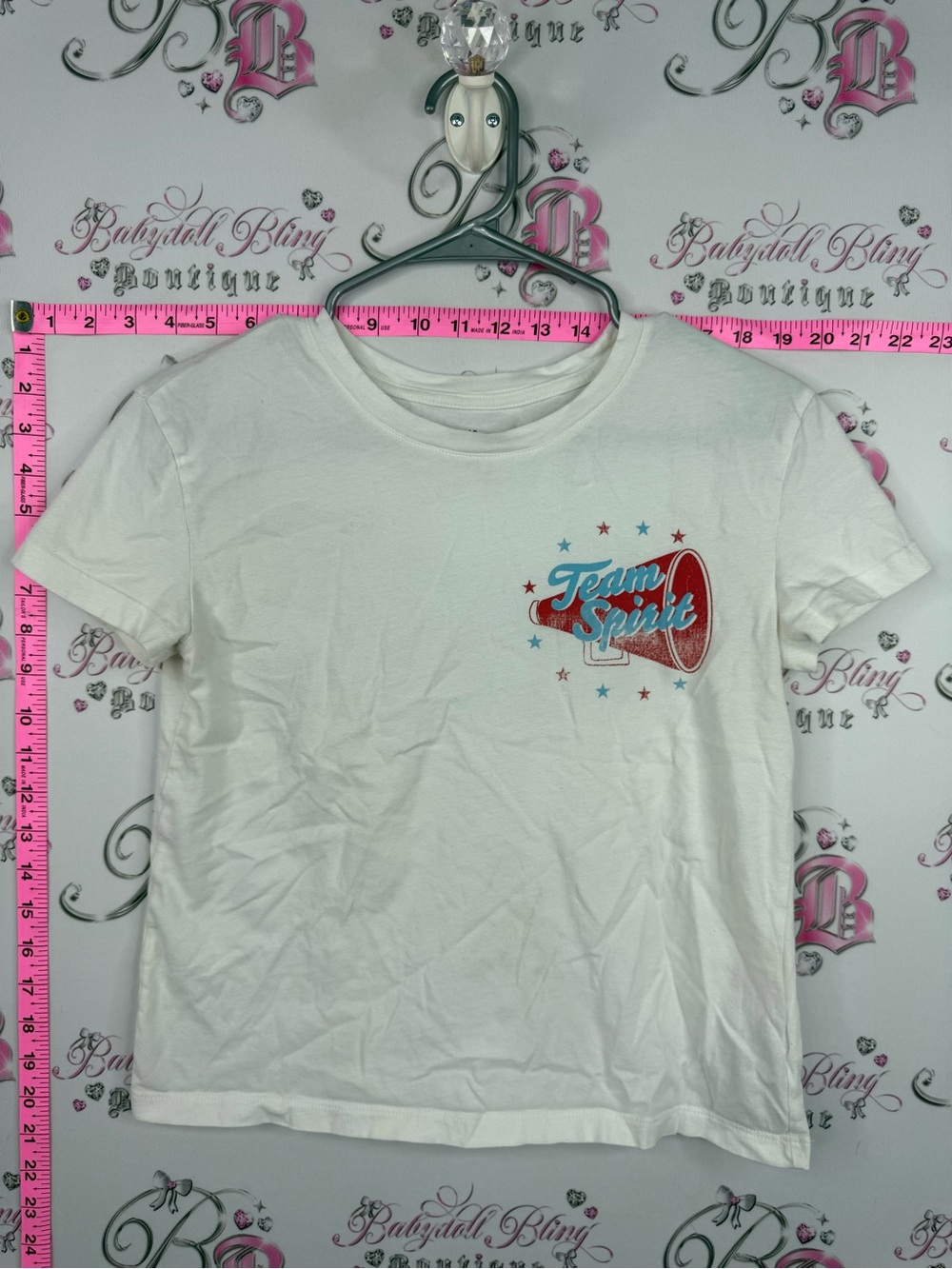 GAP tshirt cheerleading White Tee Red & Blue 'Team Spirit' Megaphone Graphic